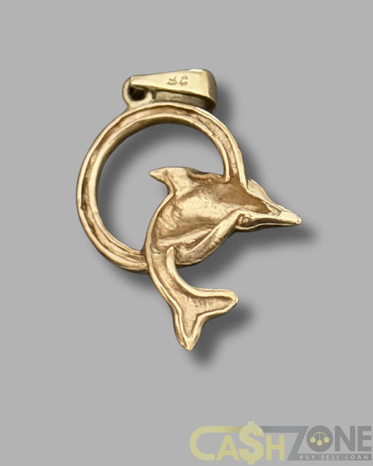 9ct Yellow Gold Dolphin Pendant with Clear Stone
