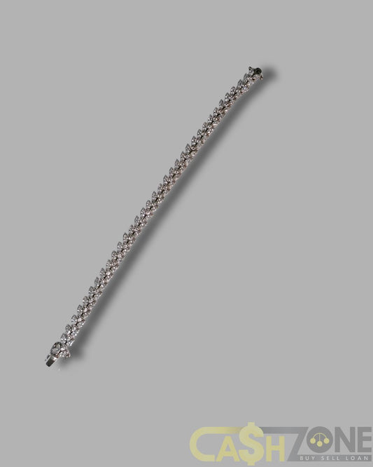 Ladies Silver Leaf Design Bracelet with Clear Stones