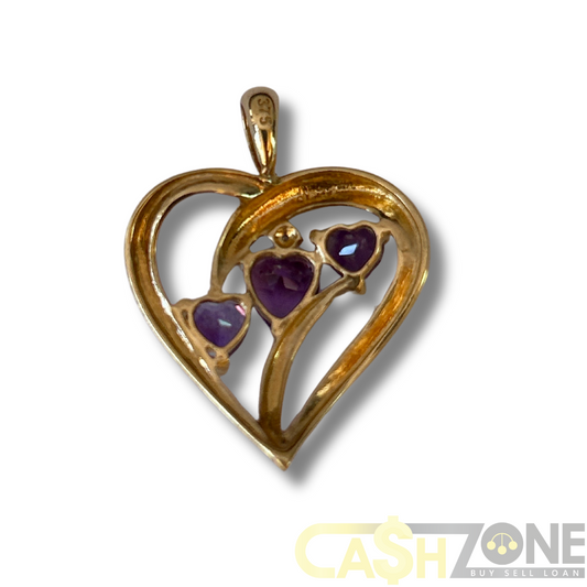 Ladies 9ct Yellow Gold Purple Stone Heart Pendant