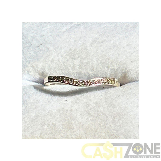 9CT Ladies White Gold Ring W/Clear Stones
