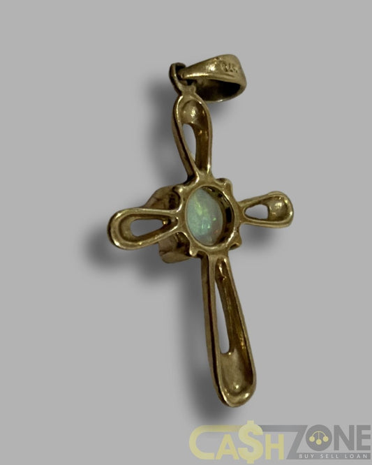 Ladies 9ct Yellow Gold And White Opal Cross Pendant