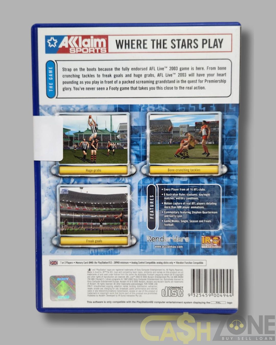 AFL Live 2003 PS2 Game PAL Version