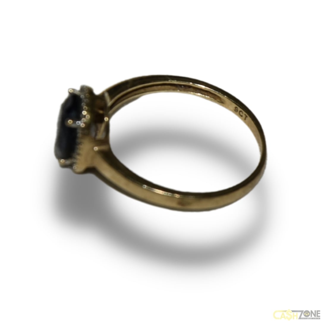 Ladies 9ct Yellow Gold Ring W/ Blue & Clear Stones