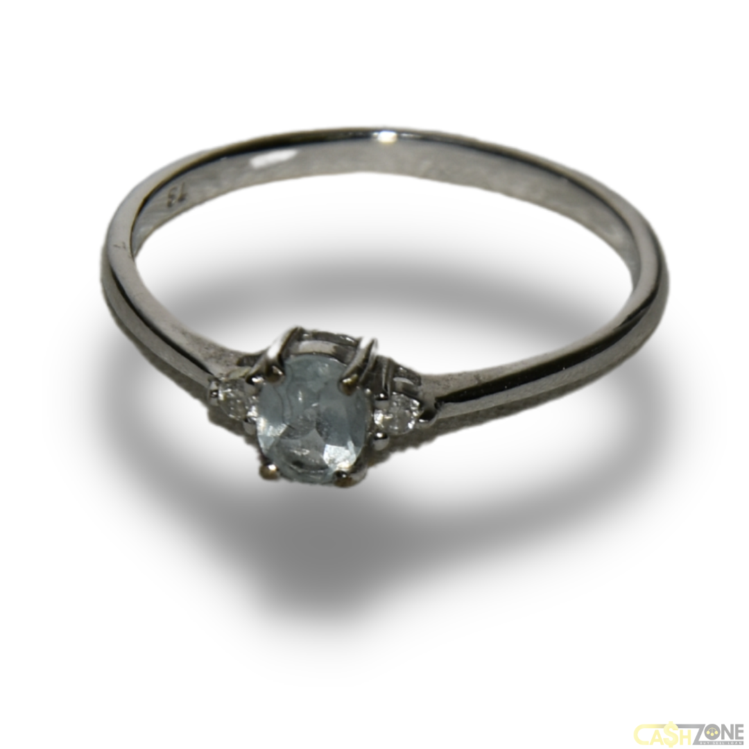 Ladies 9ct White Gold Light Blue Stone Ring