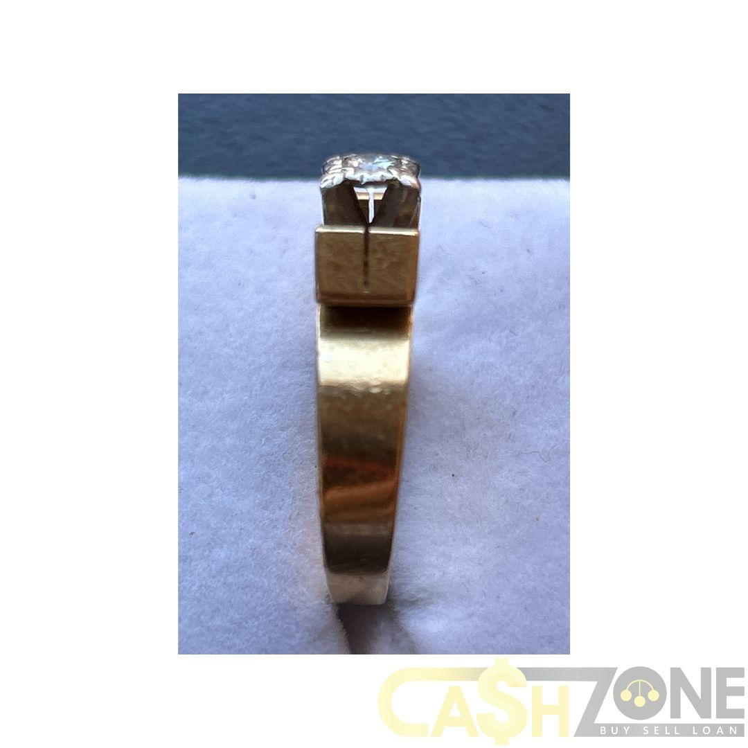 Ladies 18ct Yellow Gold Vintage Ring W/Single Clear Stone