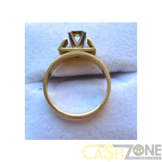 Ladies 18ct Yellow Gold Vintage Ring W/Single Clear Stone