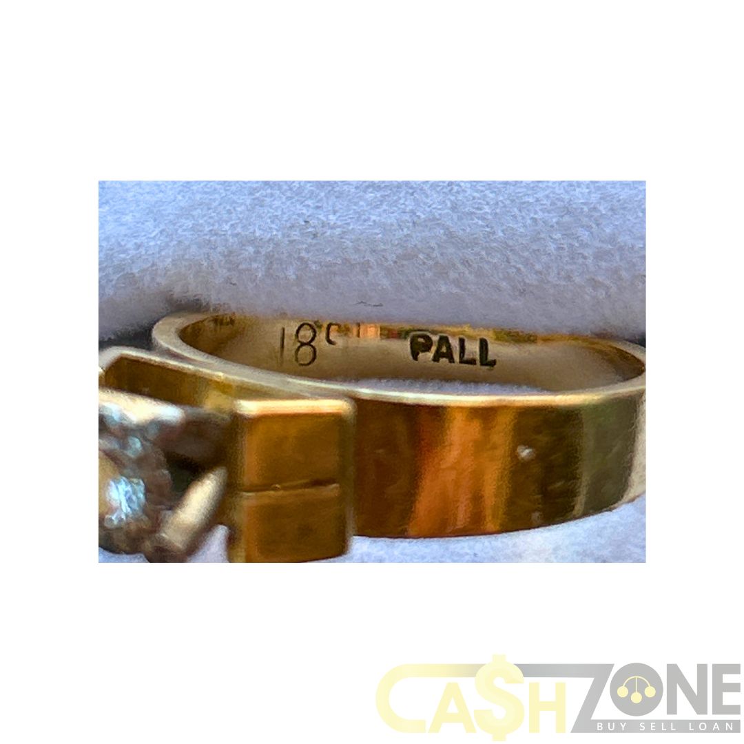 Ladies 18ct Yellow Gold Vintage Ring W/Single Clear Stone