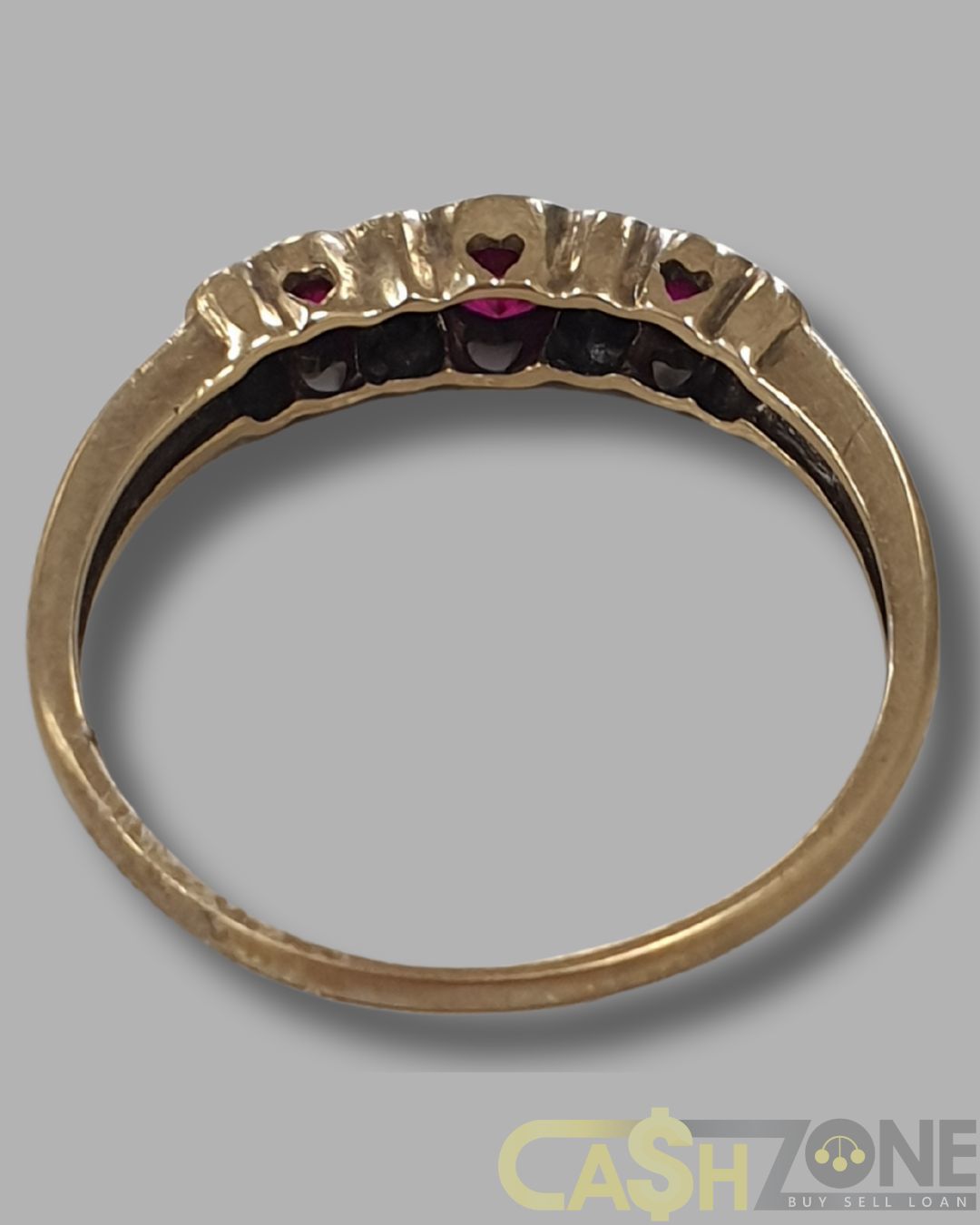 Ladies 9ct Yellow Gold Pink & Clear Stone Ring