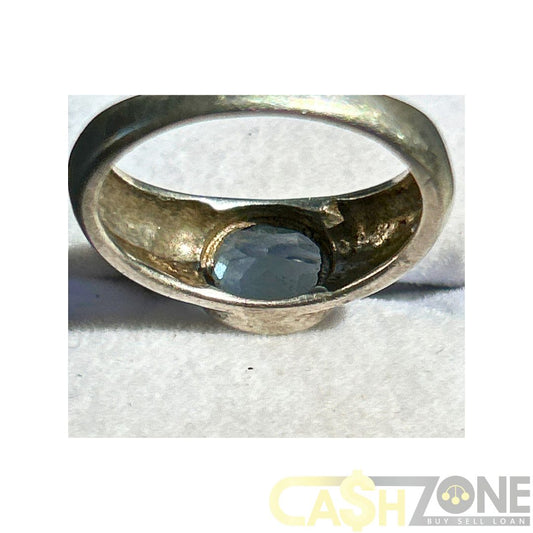 Ladies Silver Light Blue Stone Ring