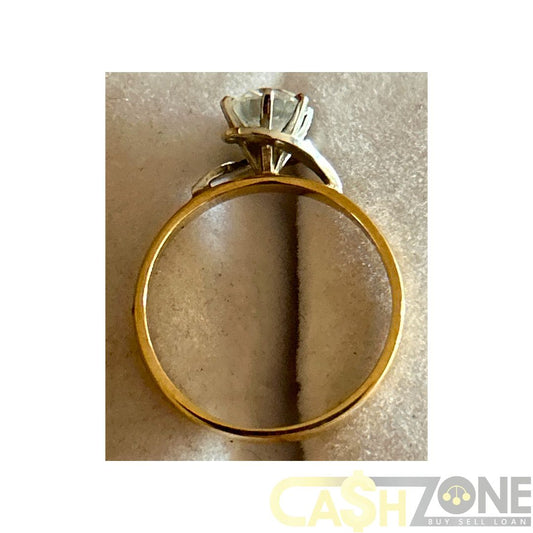 Ladies 9ct Yellow Gold Solitaire Style Clear Stone Ring