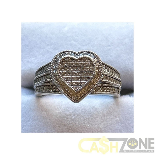 Ladies Silver Heart Ring W/ Clear Stones