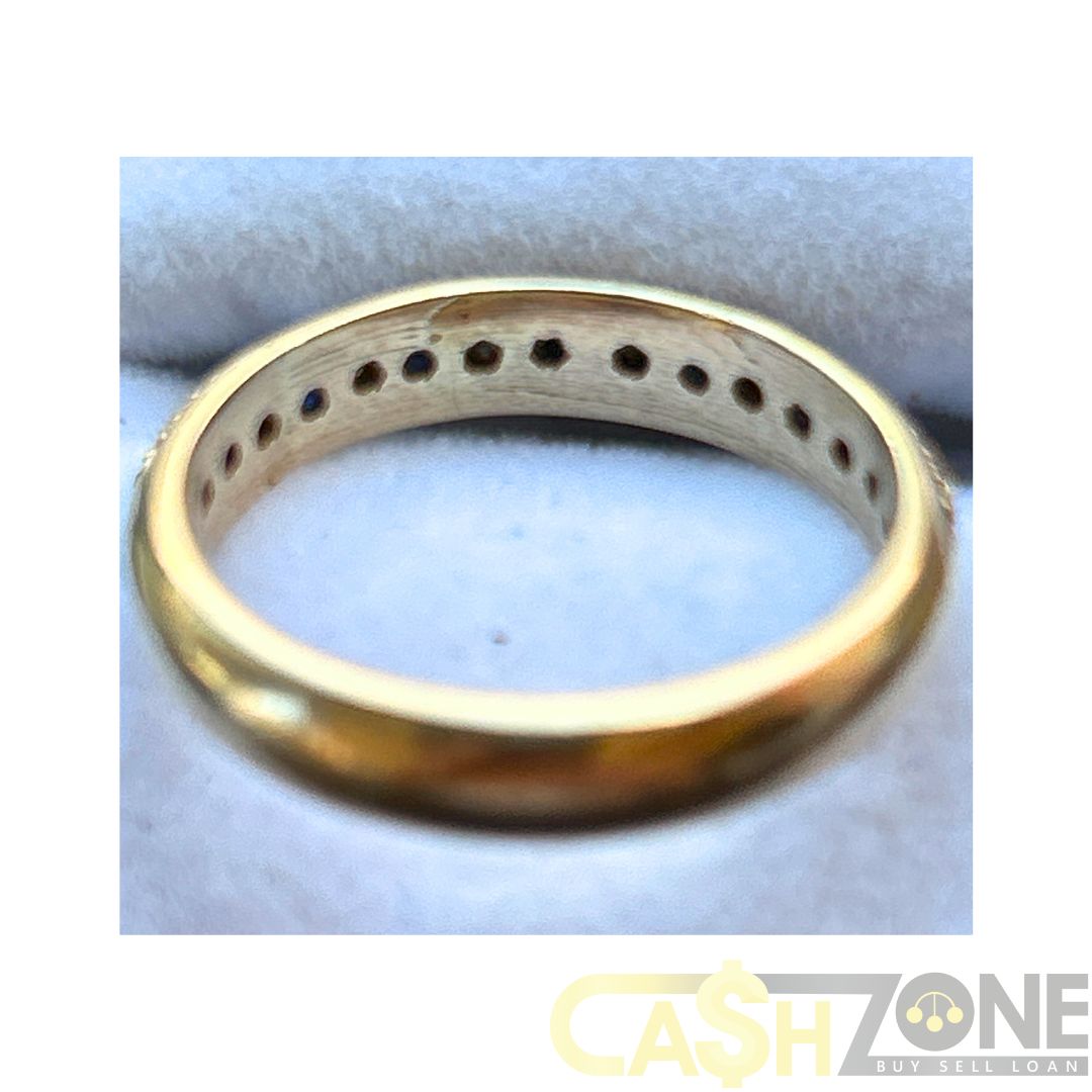 9CT Yellow Gold Ladies Ring W/ Dark Blue & Clear Stones