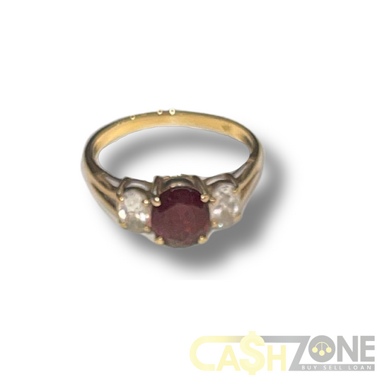 9CT Red Stone Yellow Gold Ladies Ring
