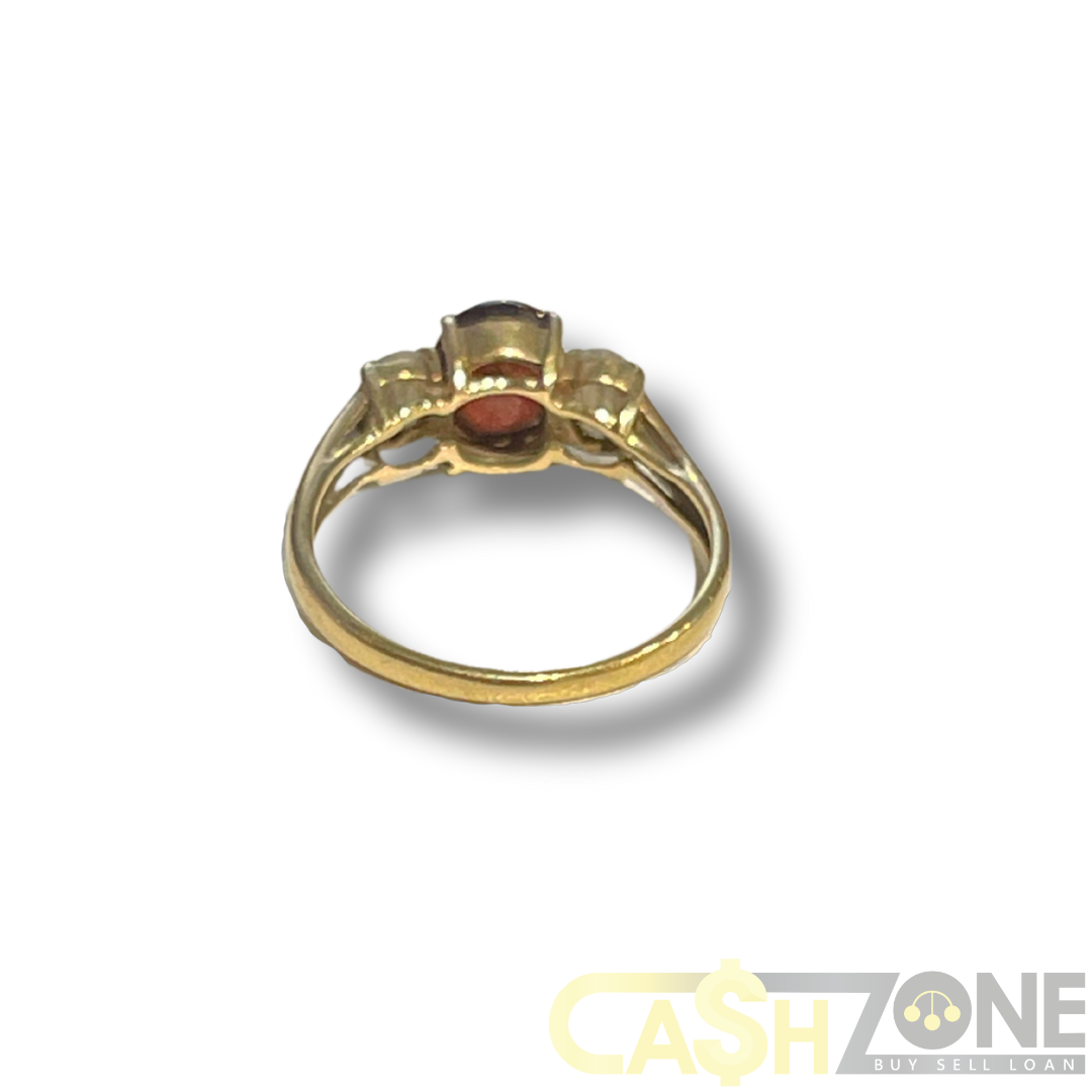 9CT Red Stone Yellow Gold Ladies Ring