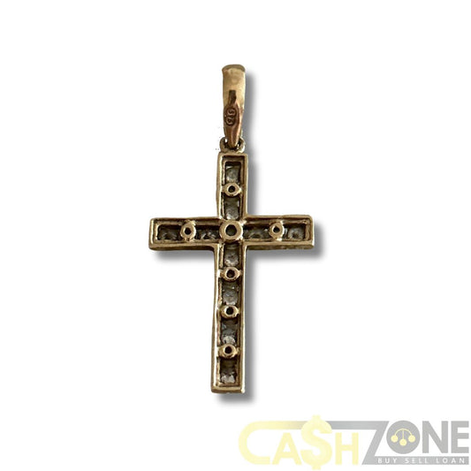 9CT Yellow Gold Cross Pendant W/ Clear Stones