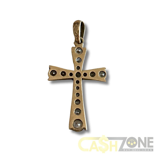 9CT Yellow Gold Cross Pendant W/ Clear Stones
