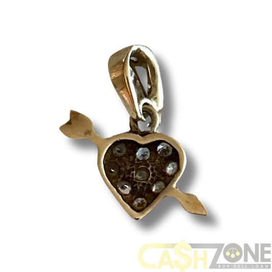 9CT Yellow Gold Heart & Arrow Pendant W/Clear Stones