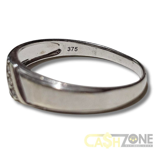 9CT Mens White Gold Ring W/ Clear Stones