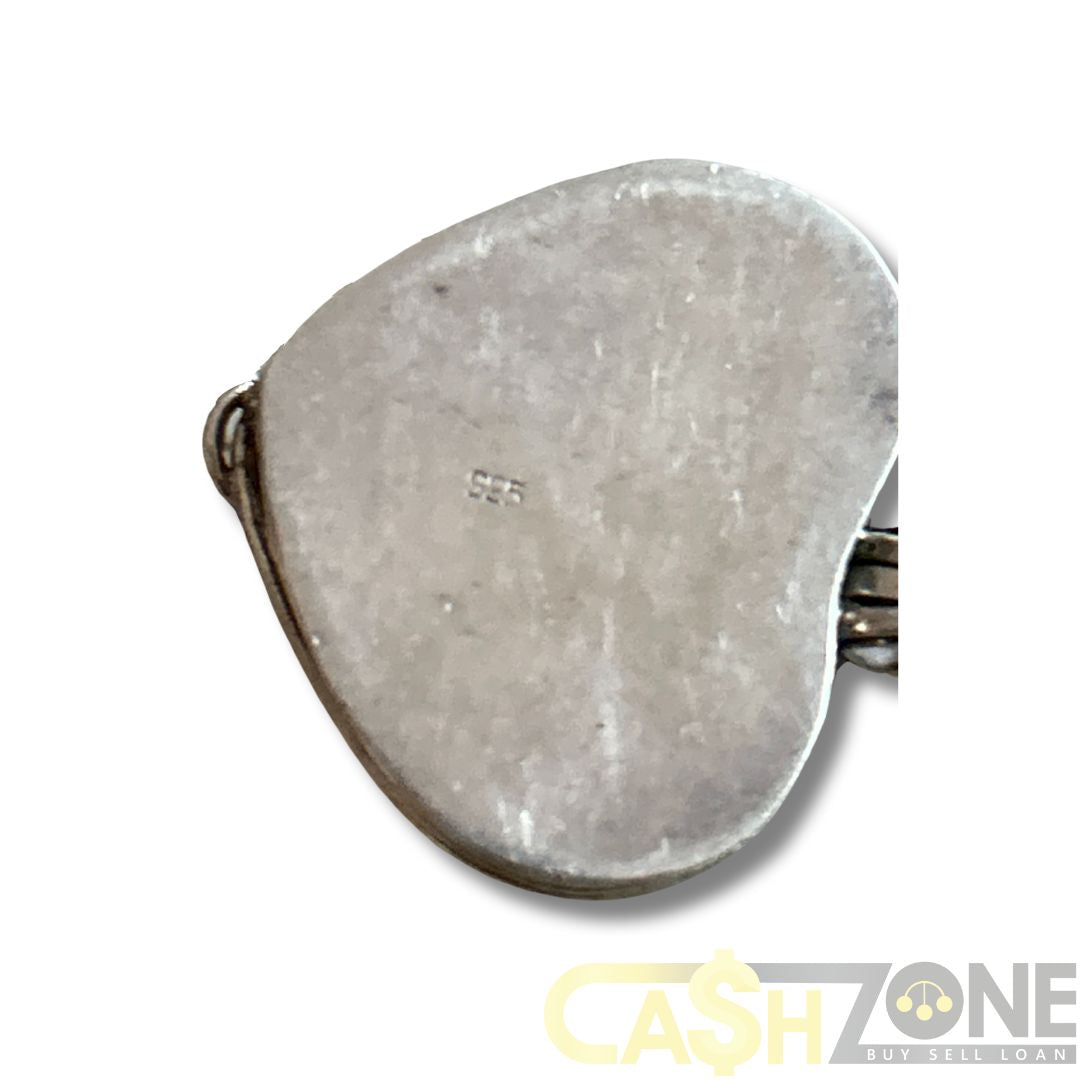 Silver Heart Locket Pendant W/ Purple Stone