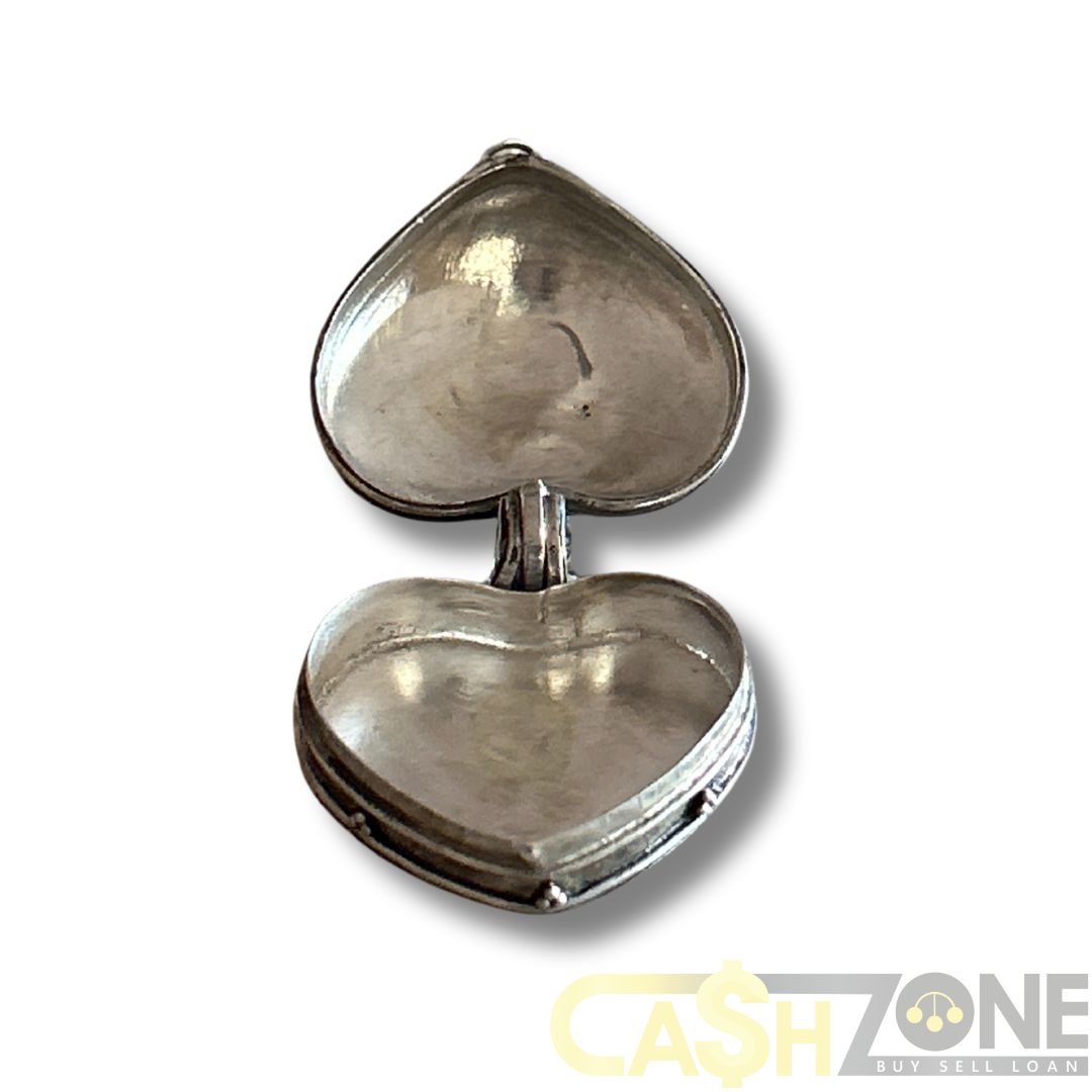 Silver Heart Locket Pendant W/ Purple Stone