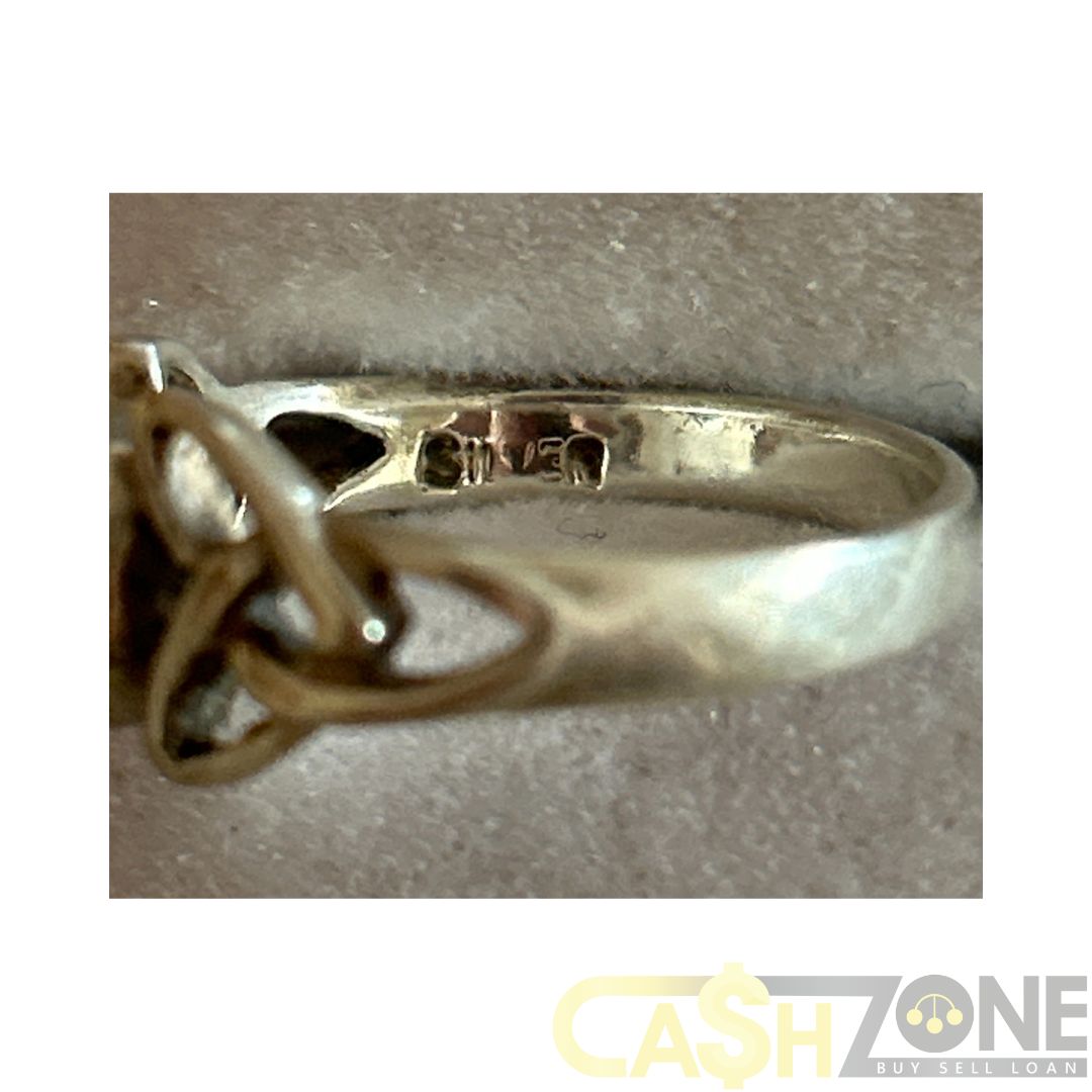 Ladies Silver Knotwork Pattern Ring W/Pink Stone