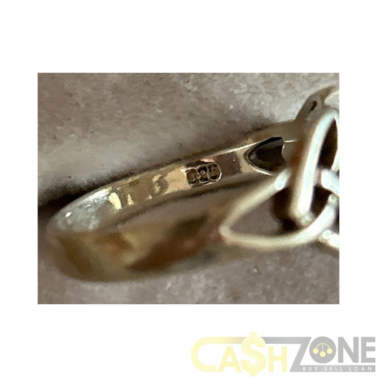 Ladies Silver Knotwork Pattern Ring W/Pink Stone