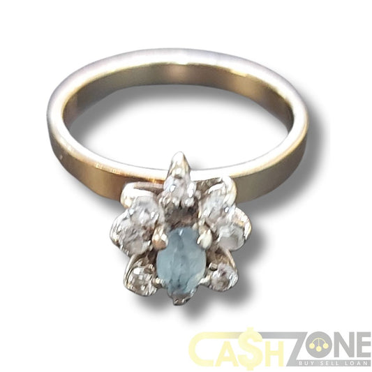 Ladies 9ct Yellow Gold Blue Stone Flower Ring