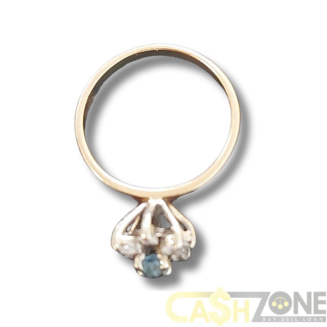 Ladies 9ct Yellow Gold Blue Stone Flower Ring