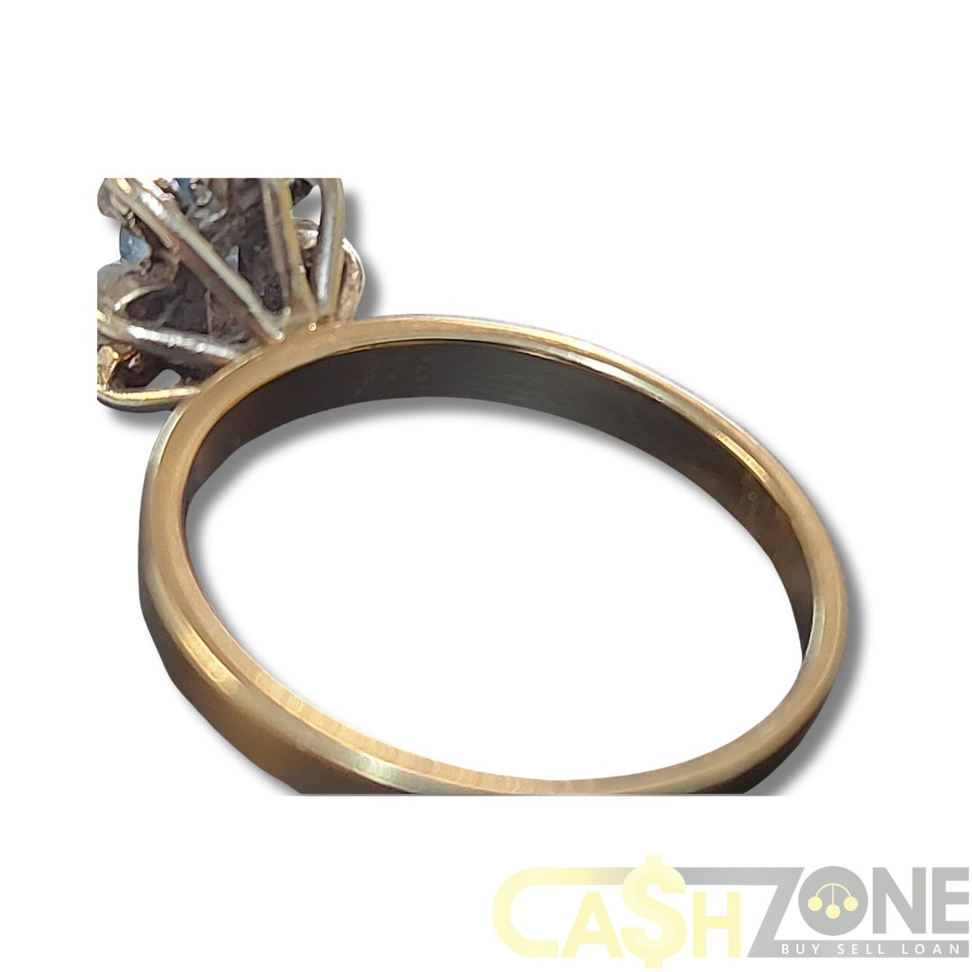 Ladies 9ct Yellow Gold Blue Stone Flower Ring