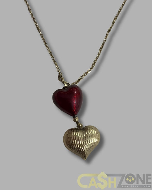 Ladies 9ct Yellow Gold Necklace With Heart Pendants