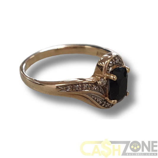 Ladies 9ct Yellow Gold Dark Blue Stone Ring