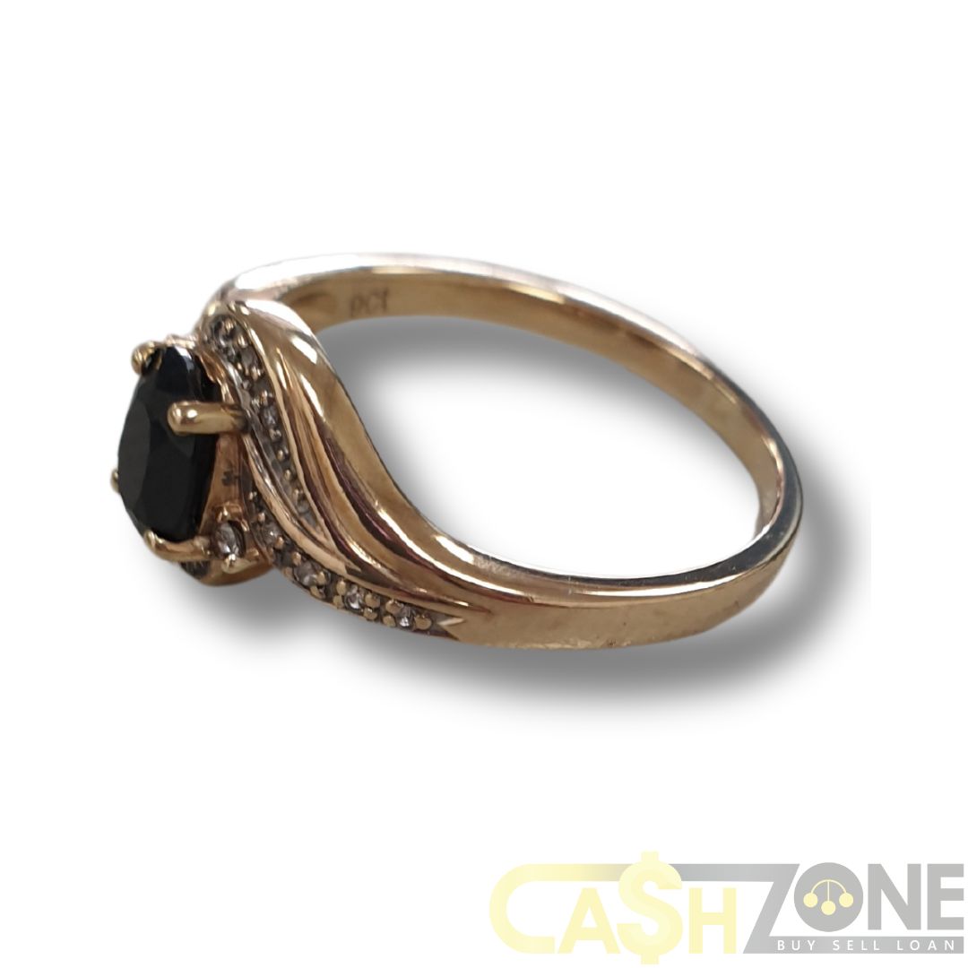 Ladies 9ct Yellow Gold Dark Blue Stone Ring