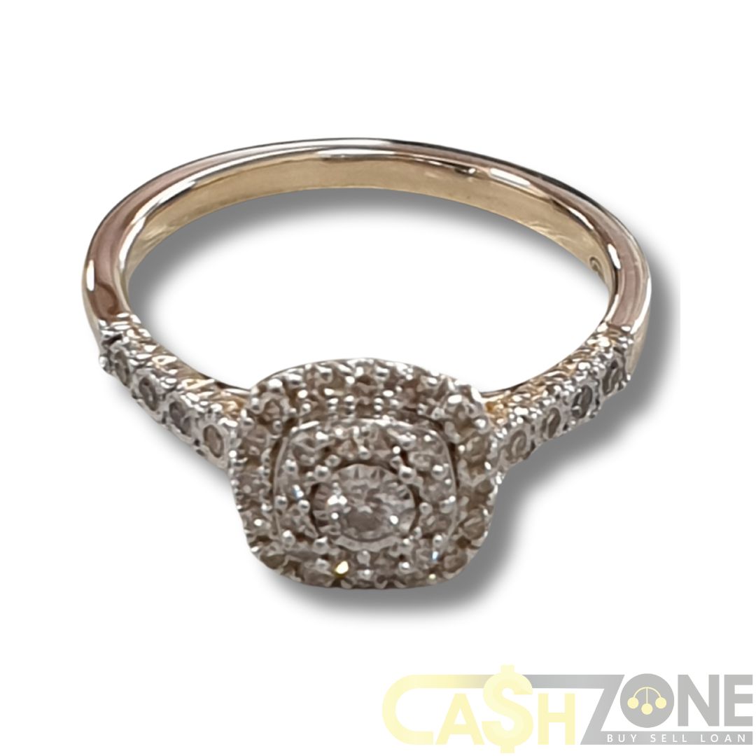 Ladies 9ct Yellow Gold 37 Clear Stone Cluster Ring
