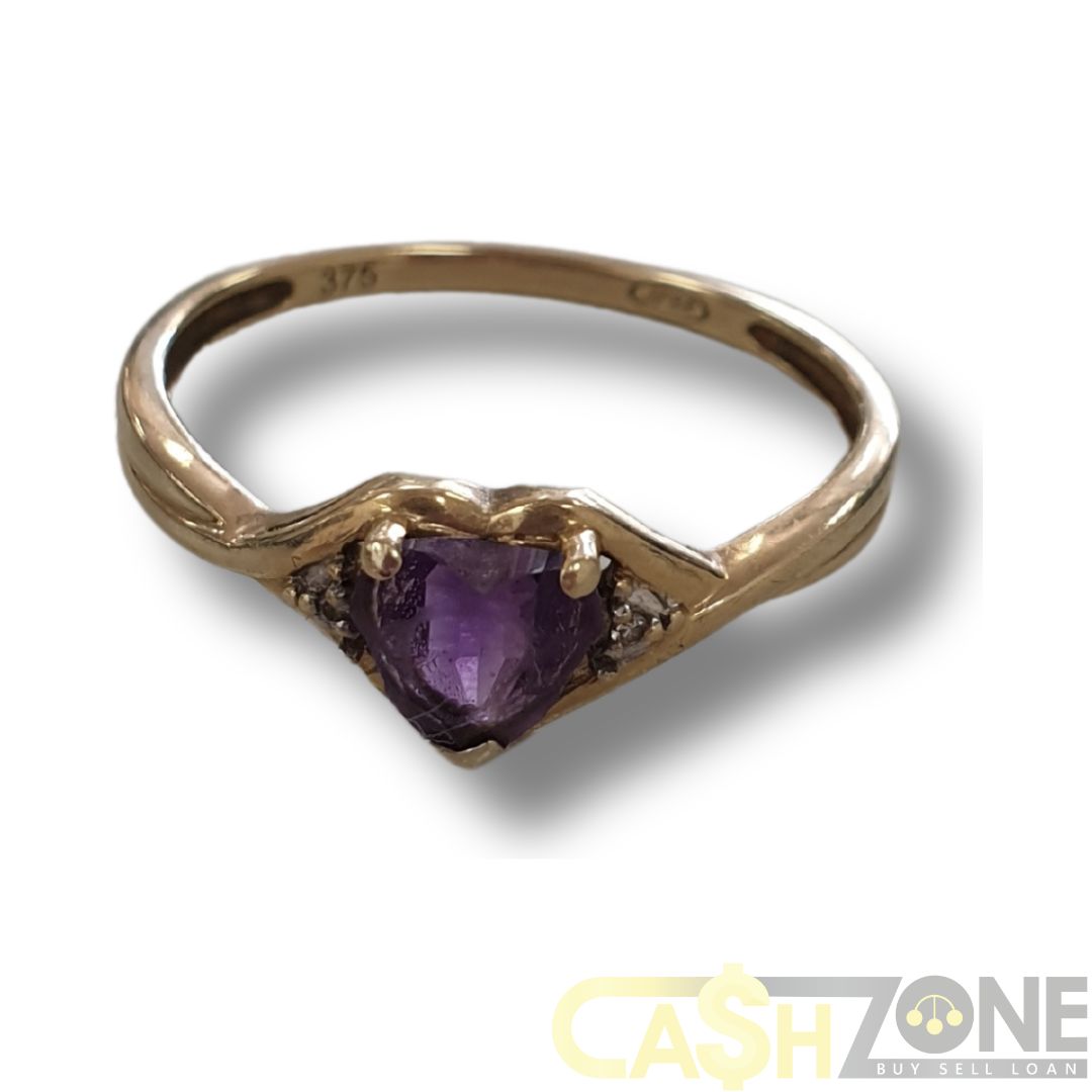 Ladies 9ct Yellow Gold Purple Heart Stone Ring