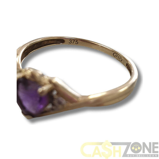 Ladies 9ct Yellow Gold Purple Heart Stone Ring