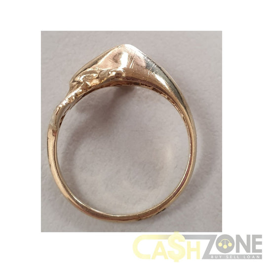 Ladies 9ct Yellow Gold Dolphin Ring W/Clear Stone
