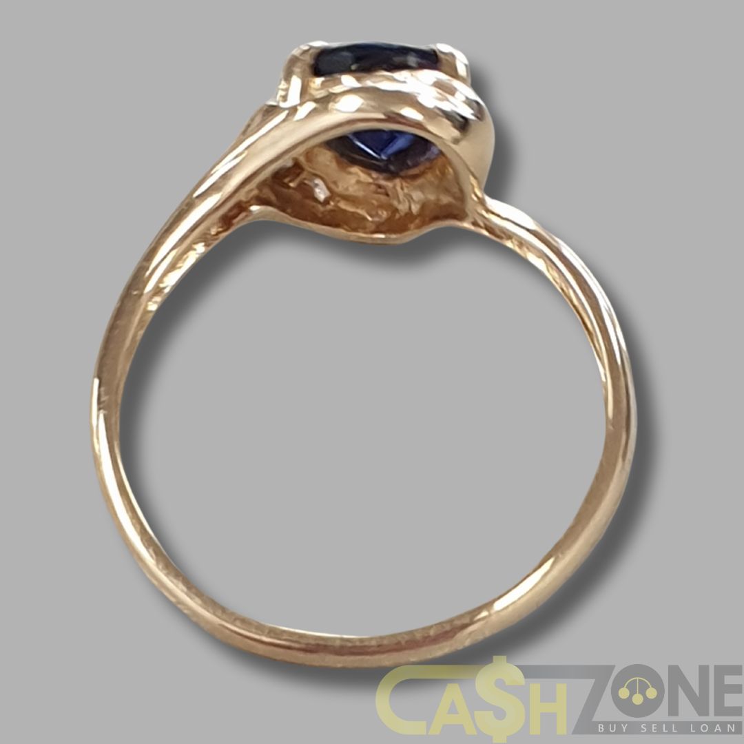 Ladies 14ct Yellow Gold Ring W/ Blue & Clear Stones