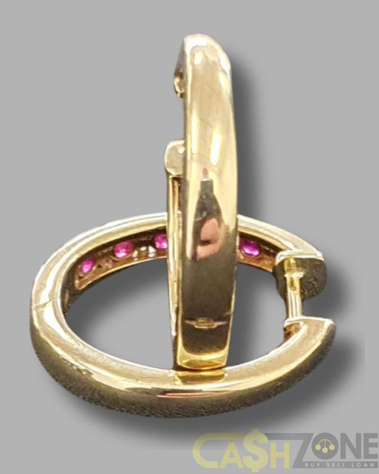 Ladies 9ct Yellow Gold Red & Clear Stone Earrings