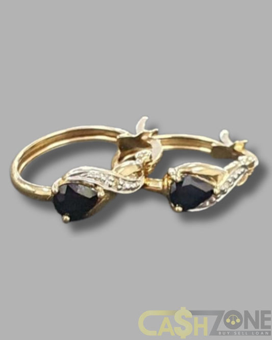 Ladies 9ct Yellow Gold Black Stone Earrings