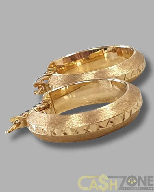 Ladies 14ct Yellow Gold Patterned Hoop Earrings