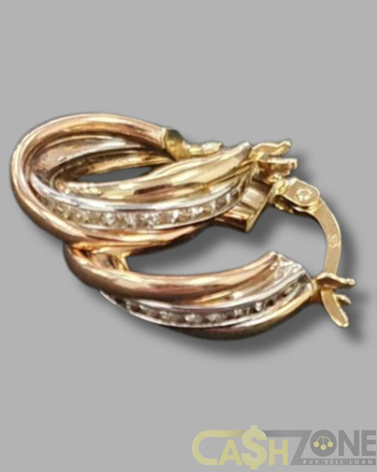 Ladies 9ct Yellow/White/Rose Gold Clear Stone Earrings