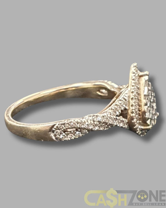 Ladies 9ct Yellow Gold Clear Stone Tear Drop Ring