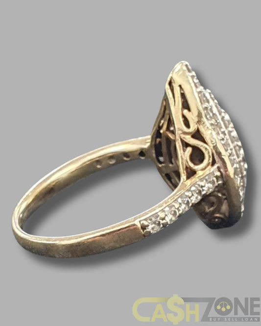 Ladies 9ct Yellow Gold Tear Drop Ring With Clear Stones