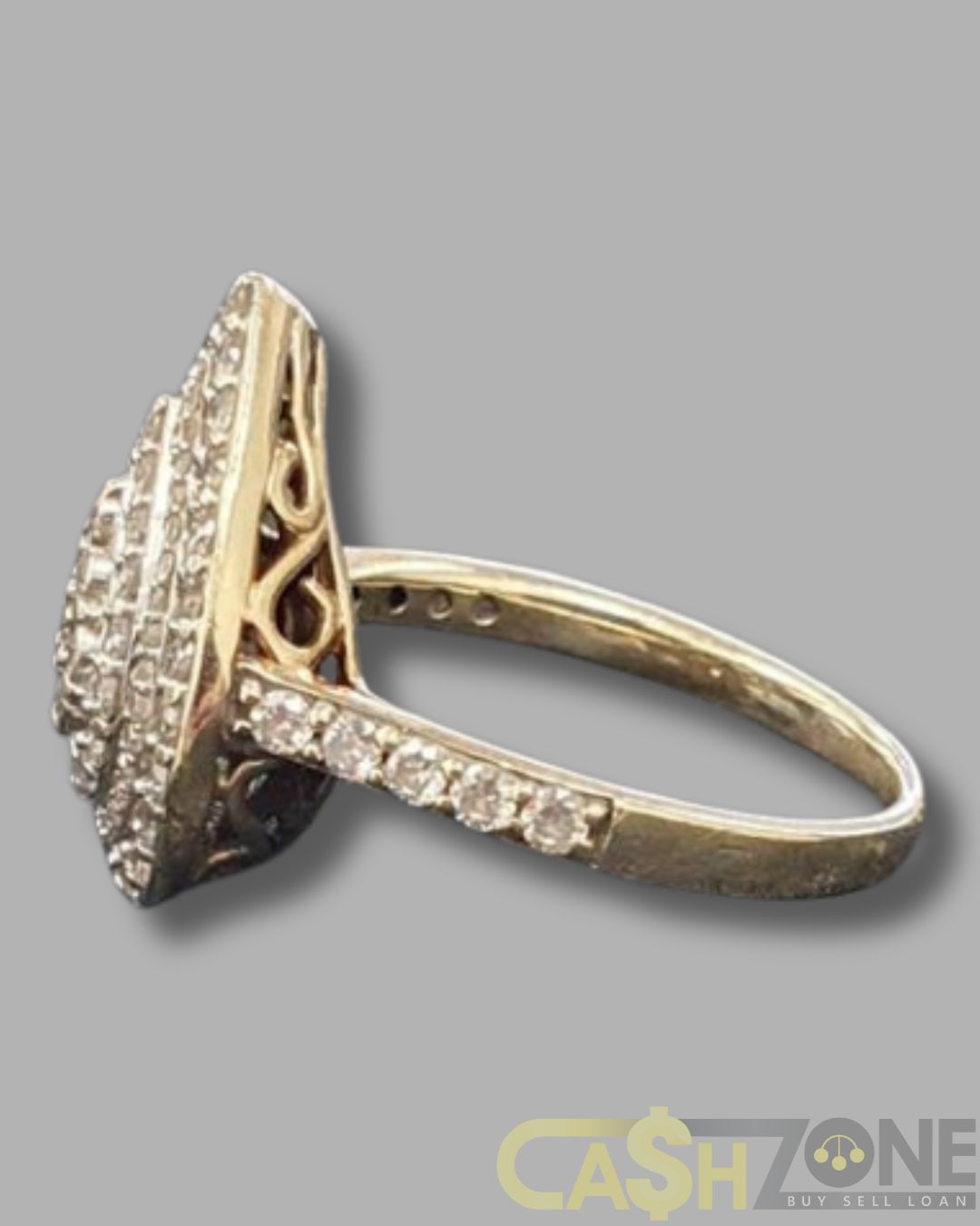 Ladies 9ct Yellow Gold Tear Drop Ring With Clear Stones