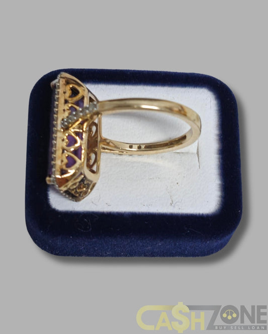 Ladies 9ct Yellow Gold Purple & Clear Stone Cocktail Ring