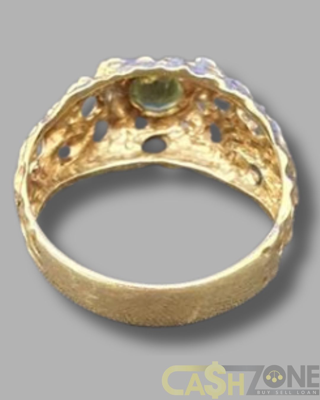 Ladies 9ct Yellow Gold Raw Design Green Stone Ring