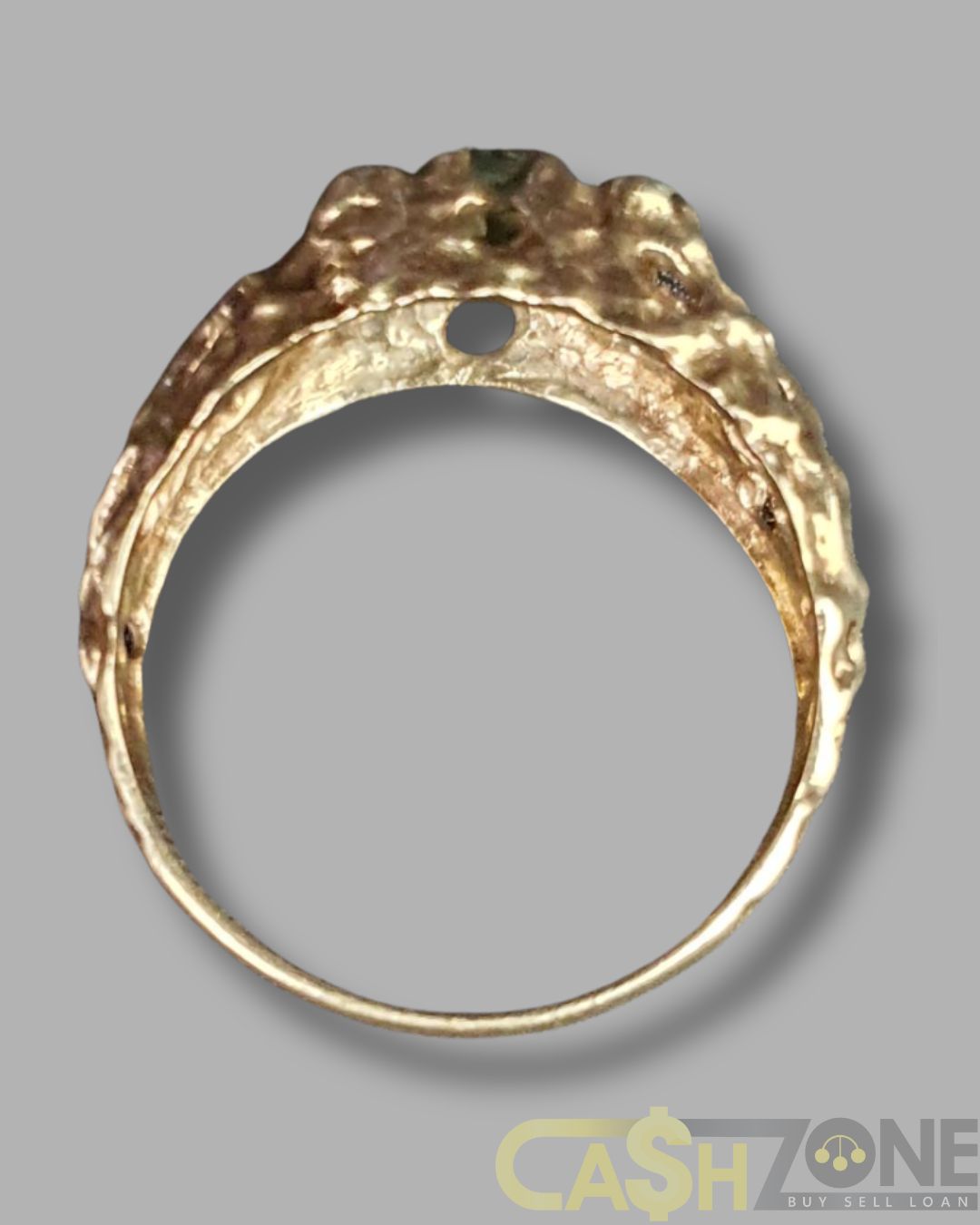 Ladies 9ct Yellow Gold Raw Design Green Stone Ring