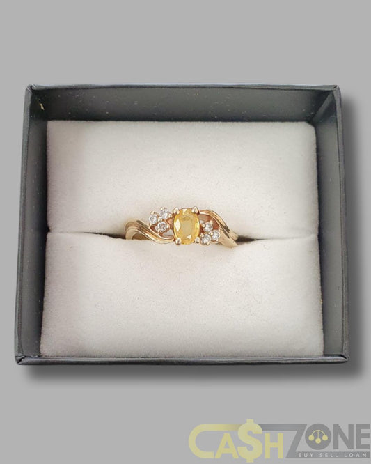Ladies 9ct Yellow Gold Yellow Stone Ring