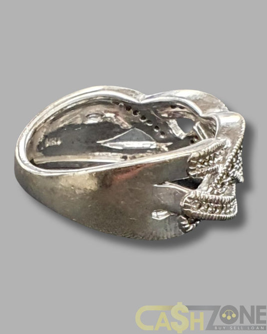 Ladies 10ct White Gold Clear Stone Woven Pattern Ring