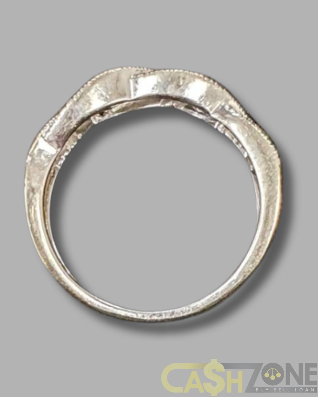 Ladies 10ct White Gold Clear Stone Woven Pattern Ring